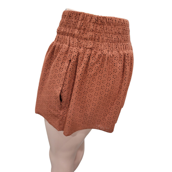 ZARA Faux Vegan Suede Lasercut Elastic Drawstring Pull On Shorts Size Small - Picture 4 of 10